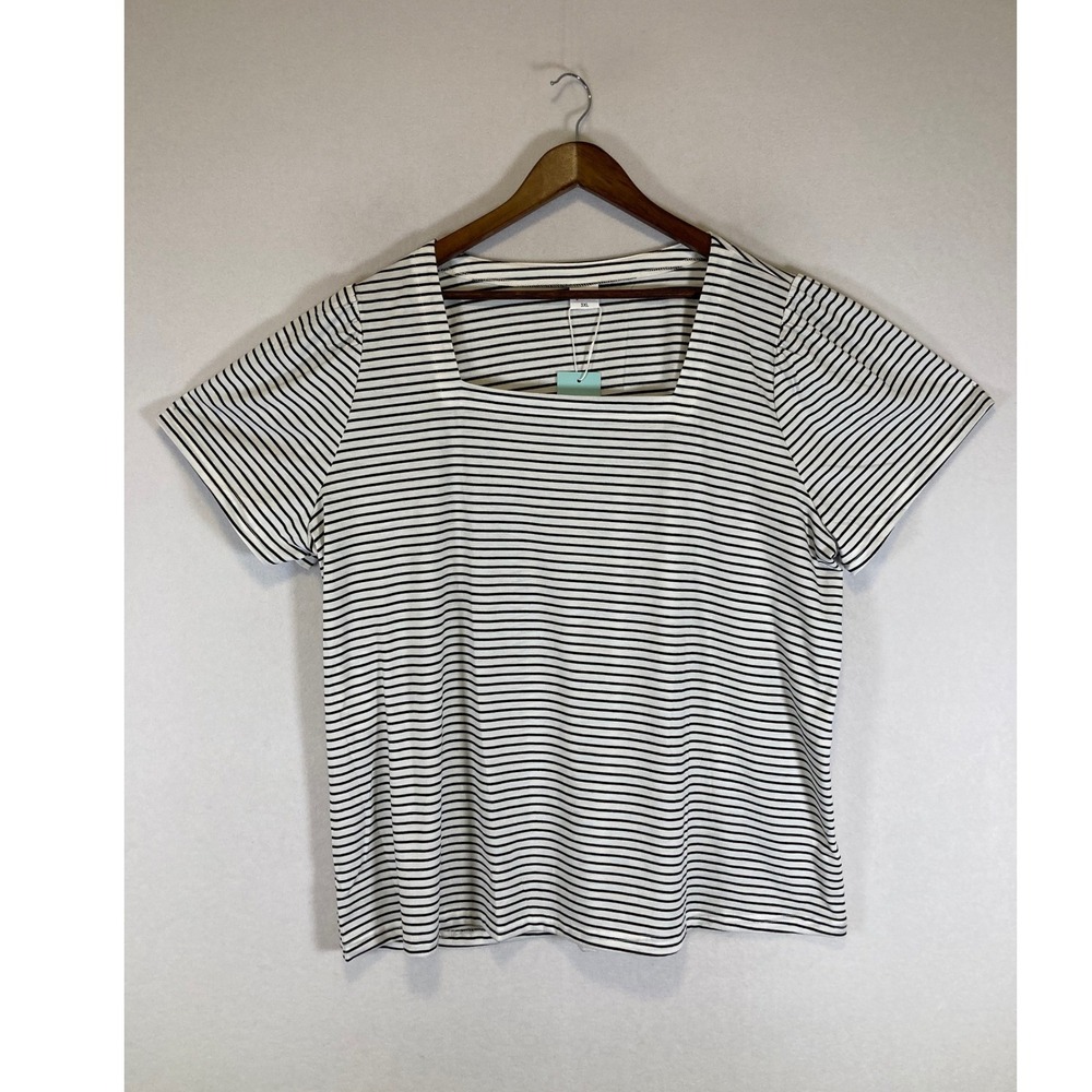 Parisian Chic WIHOLL Women 3XL White Blk NWT Striped Square Neck Puff Sleeve Top